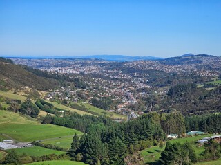 A scenic view of Dunedin, looking south. Otago, New Zealand.