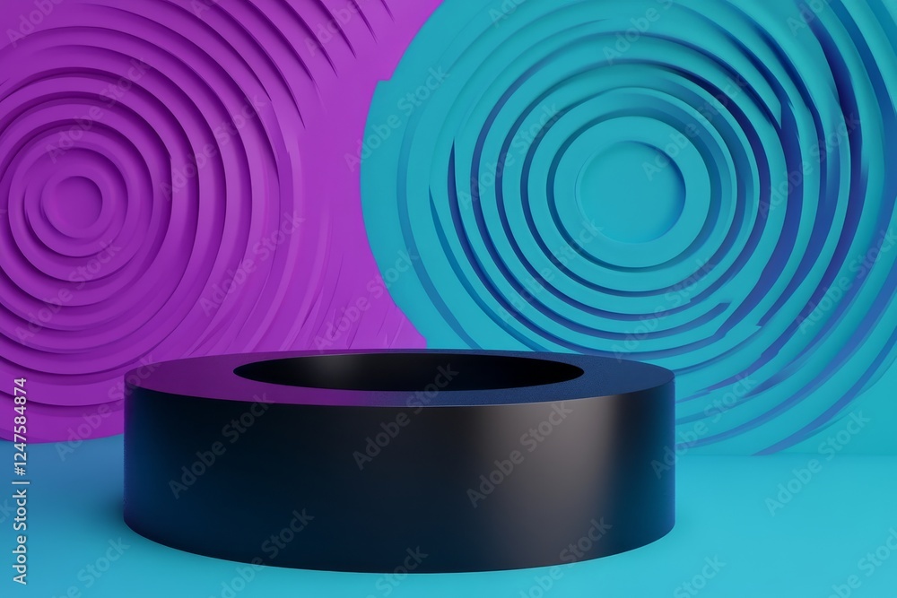 Poster geometrically patterned concrete walls define the modern gallery interior. 3d rendering