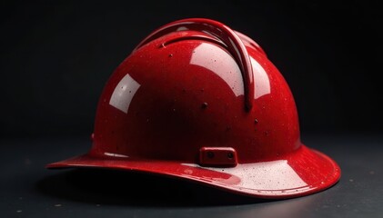 Deep red fire helmet, classic design Dents show age , icon, retro
