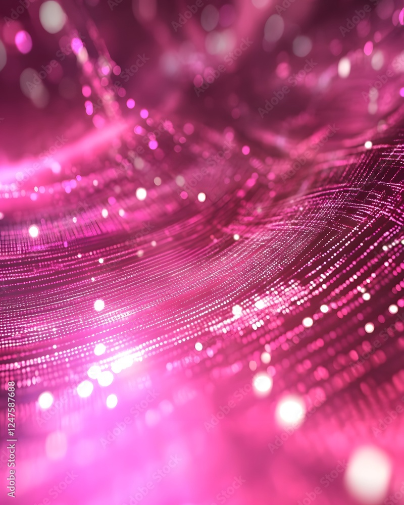 Poster vibrant abstract wave of pink particles representing fluid dynamics and motion