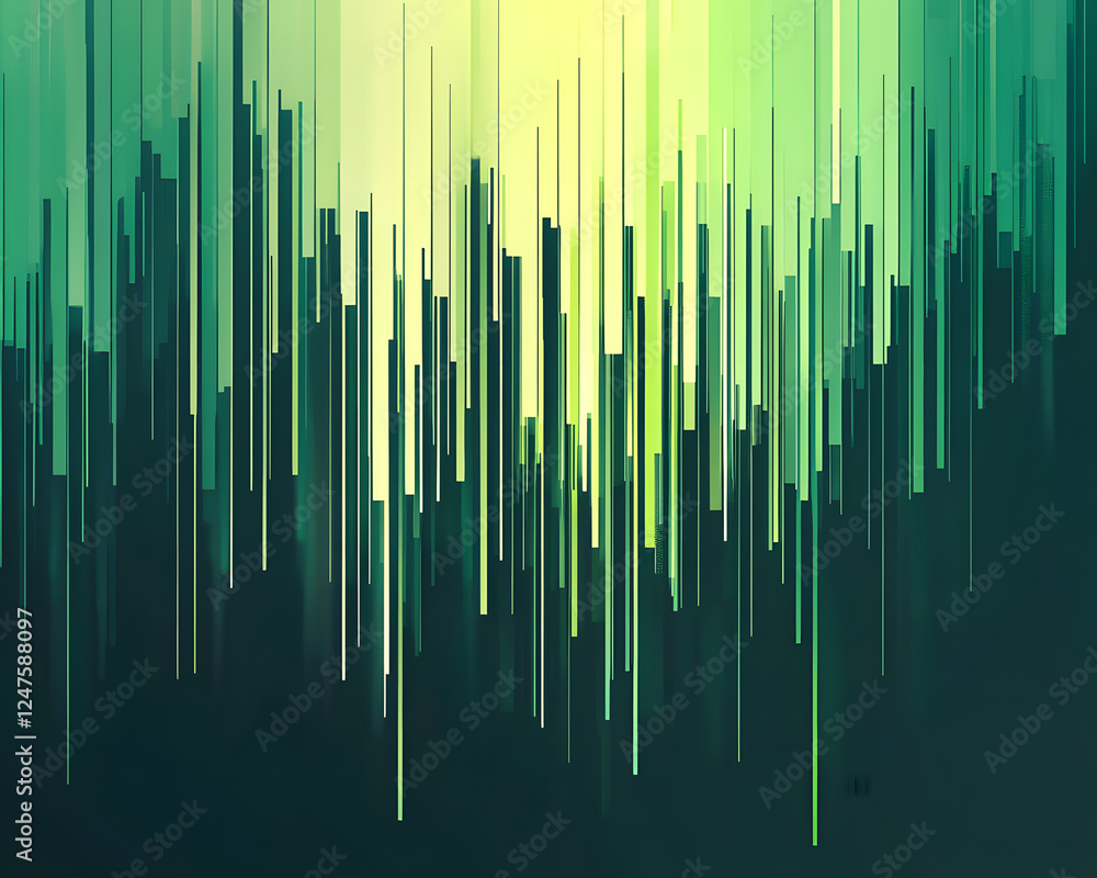 Poster abstract vertical lines in green spectrum as a digital landscape representation