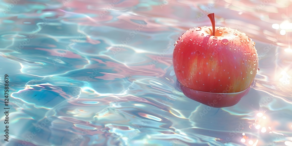Aufkleber a glimmering apple floating in refreshing water with sparkling reflections