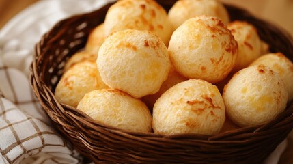 Fototapeta premium Delicious Brazilian Cheese Bread PÃ£o de Queijo in Basket close up