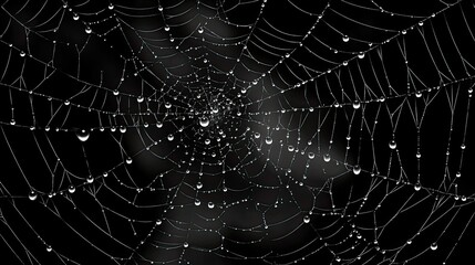 Fototapeta premium Dew-Kissed Spiderweb: A Nocturnal Tapestry