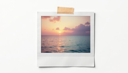 Blank white polaroid frame, isolated on white background, secured with tape , simple, clipart