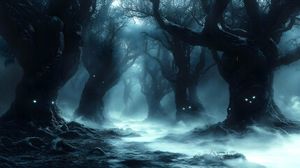 Mystical Pixelated Forest Path At Night