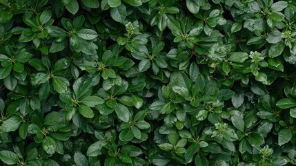 Obraz premium Lush green leaves, dense foliage background