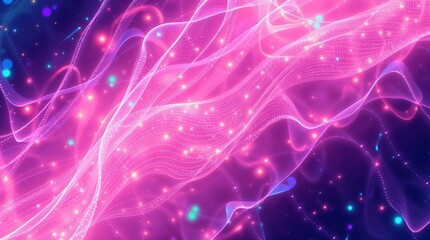 Fototapeta premium Glowing pink abstract waves with sparkling particles