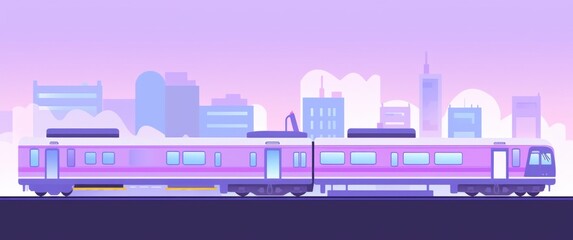 Fototapeta premium city buildings and a light rail train, set against a purple and blue gradient background
