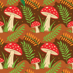 Seamless pattern with mushrooms