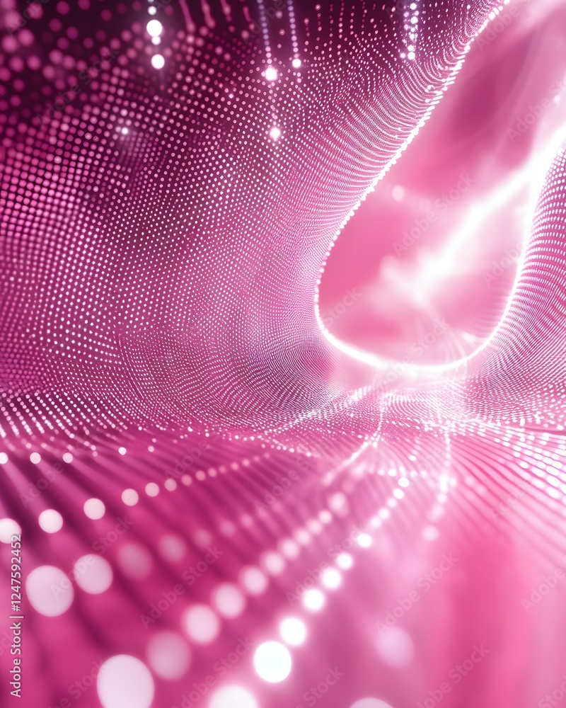 Poster abstract digital waves with a pink glow and ethereal light flowing through a spherical dimension