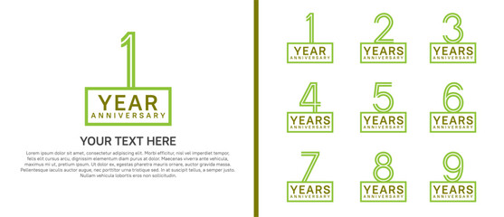 logo anniversary set. green color with square on white background for special event
