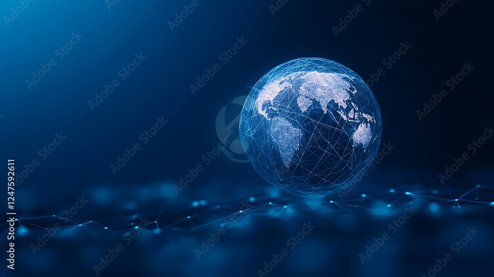 Aufkleber a glowing digital globe with a network overlay against a deep blue background, symbolizing global co