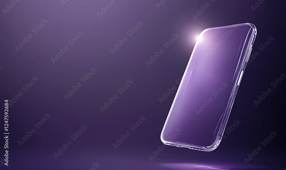 Aufkleber a sleek purple smartphone floats against a soft gradient background, illuminated by a subtle light, 