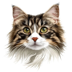 Norwegian Forest Cat Head Vector Illustration | Majestic Feline Artwork for Logos & Prints  
