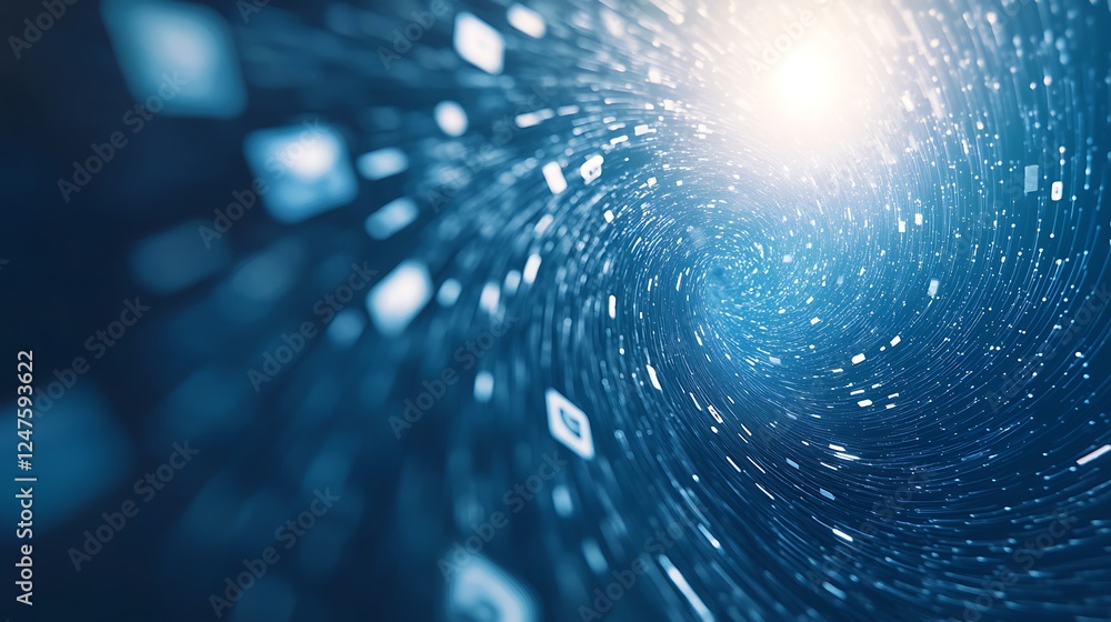 Leinwandbilder A swirling digital tunnel of light and data, representing the flow of information in a futuristic, abstract setting.