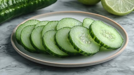 Fresh Cucumber Slices On Light Plate