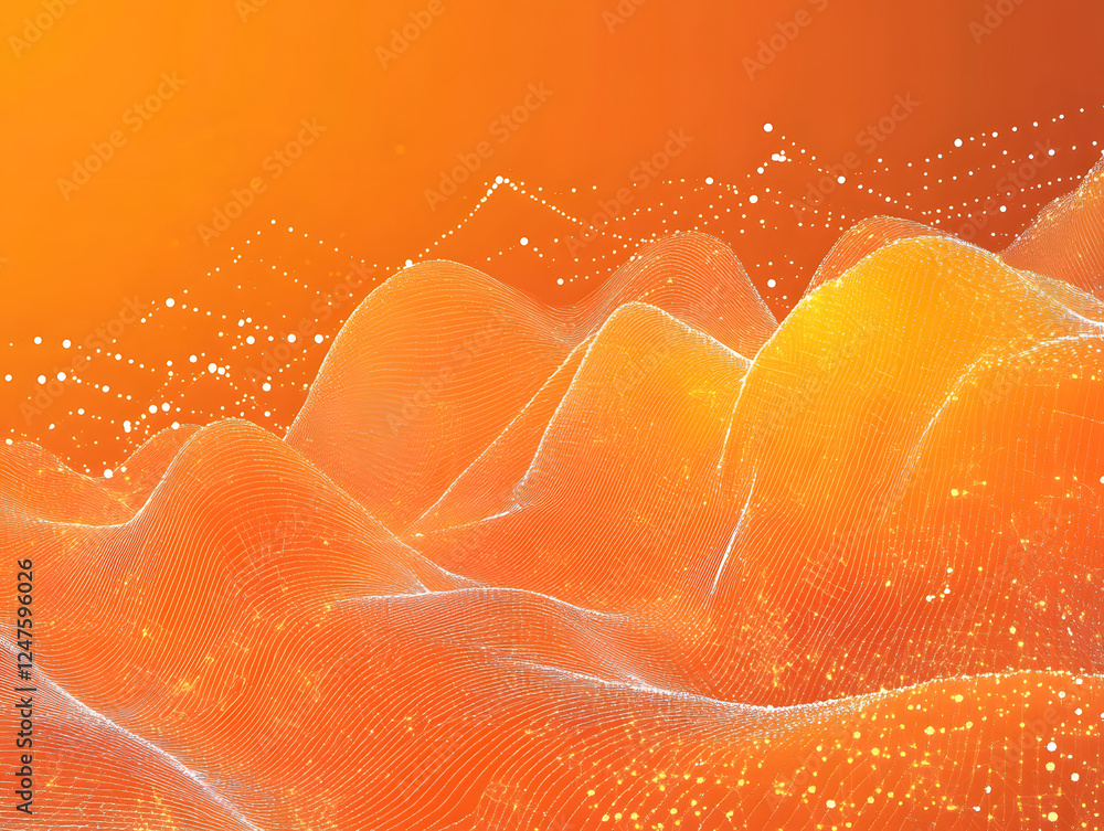 Poster vibrant abstract digital landscape with illuminated curves and warm gradient background