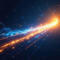 Fast-moving streaks of light, electric blue and gold, wave, motion