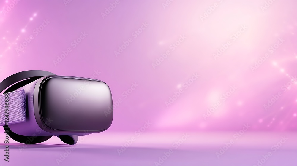 Poster a sleek virtual reality headset rests on a soft purple background, highlighting the technology's mod