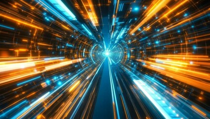 Futuristic tunnel, vibrant lights, speed, digital, abstract, background, technology, travel