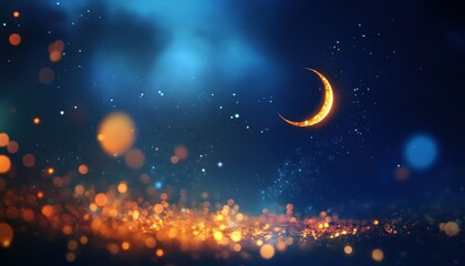 Fototapeta premium Crescent Moon in a Sparkling Night Sky