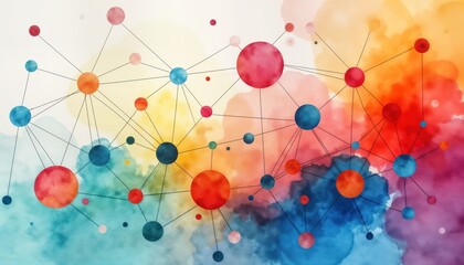 Colorful illustration of interconnected circles. Abstract representation of customer acquisition. Vibrant colors suggest growth, success. Circles linked by lines show network, connection. Suitable