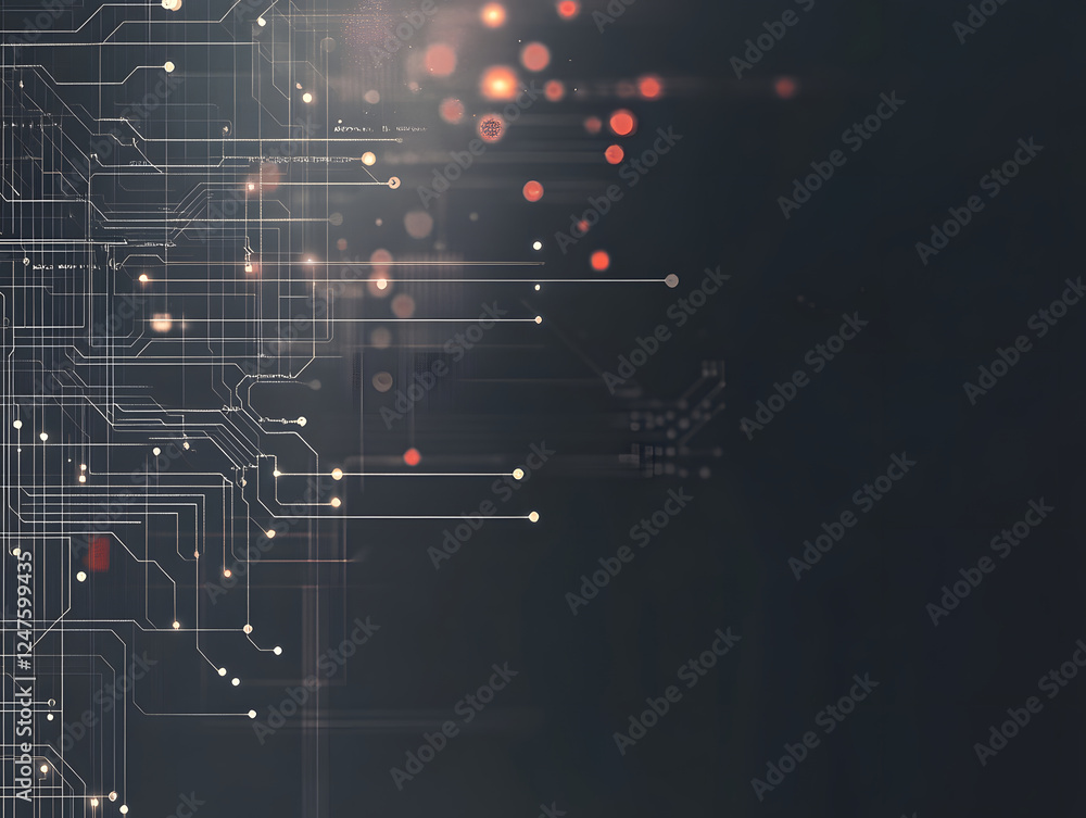 Poster abstract circuitry design with glowing lights on a dark background