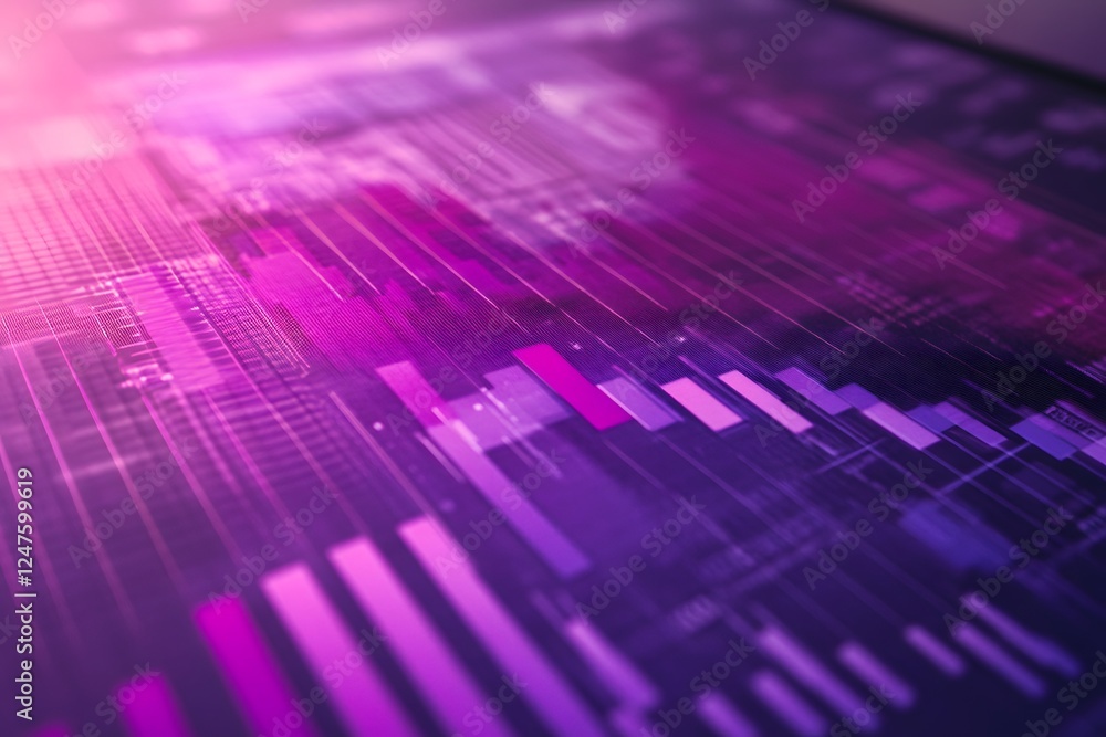 Poster abstract data visualization in vibrant purples representing digital insights and trends