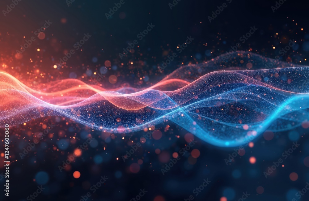 Poster abstract futuristic design. dynamic data transfer concept. colorful glowing waves of particles creat