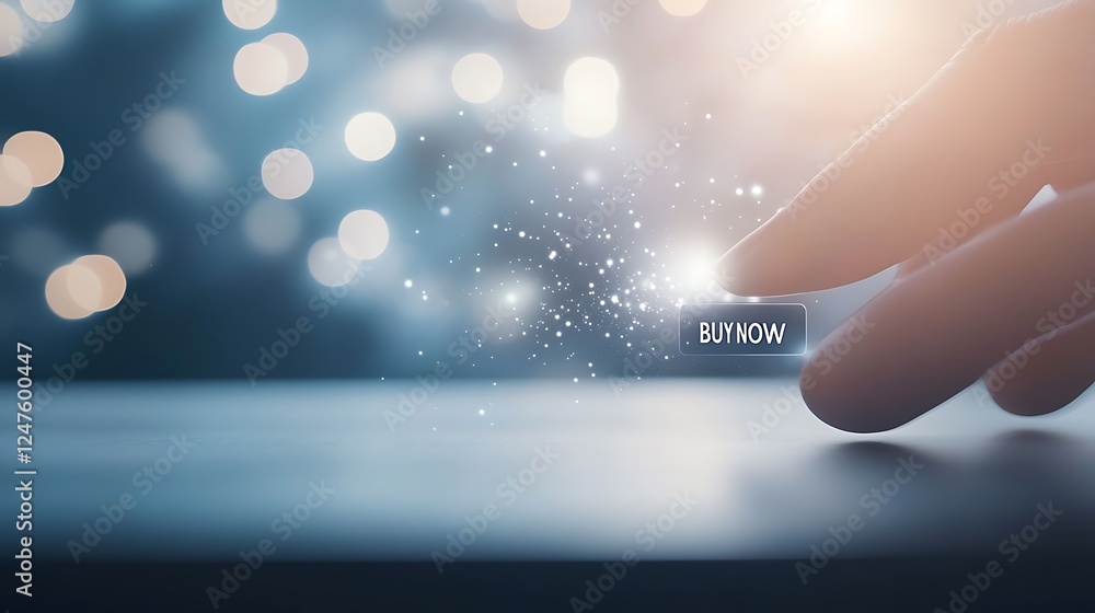 Aufkleber a hand reaches toward floating particles in a soft, illuminated background.