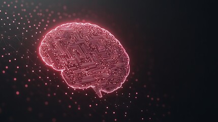 Illuminated digital brain illustration with glowing particles on a dark background.