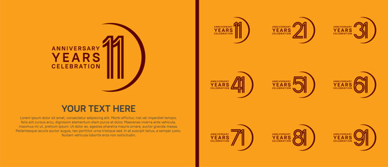 Obraz premium logo anniversary set. black color with swoosh on yellow background for special event