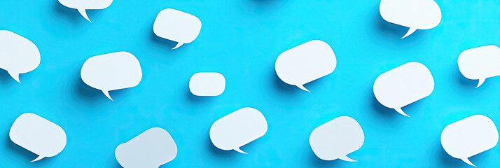 White Speech Bubbles on Blue Background with 3D Effect