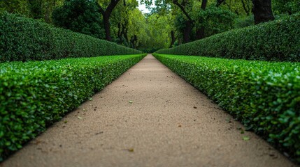 Fototapeta premium Visualize a serene walking path lined with animal-shaped greenery.