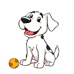 Obraz premium Playful Pup: A cheerful dalmatian puppy with a mischievous grin sits beside a yellow ball, capturing the playful spirit and boundless energy of our furry companions. 