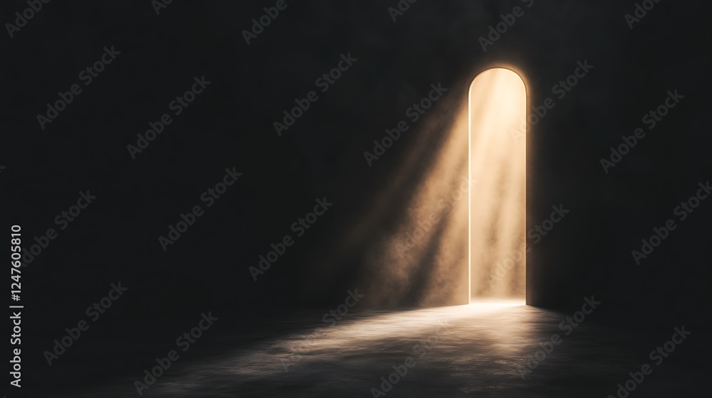 Poster a beam of light shines through an open door, illuminating a dark space.