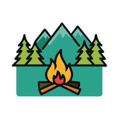 Campfire In Forest Mountains Icon