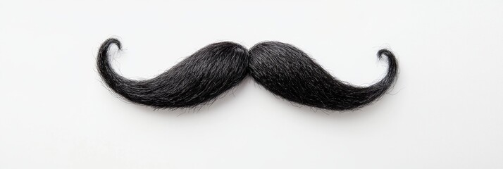 Black handlebar mustache on white background; party prop