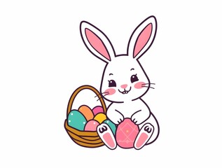 Obraz premium Cute bunny with an Easter basket illustration