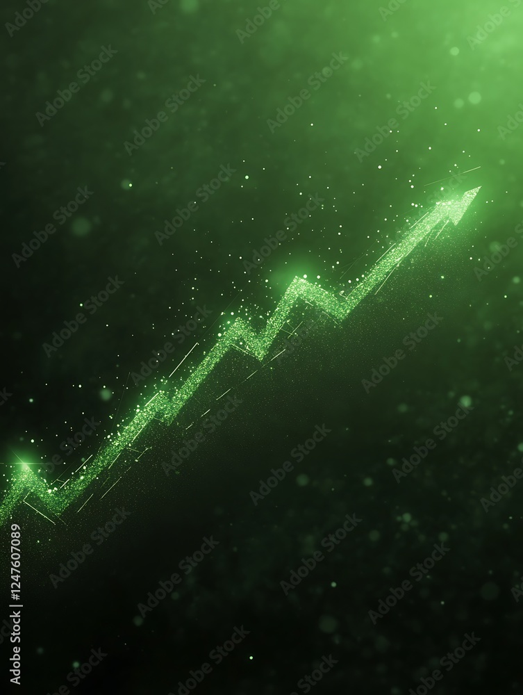 Aufkleber green upward arrow made of sparkles, symbolizing growth and progress in data or finance.