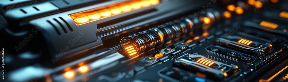 Poster industrial action advanced technology components digital workshop high-tech environment close-up vie