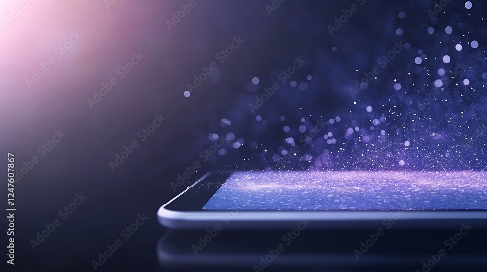 Poster A smartphone with a glowing screen emits particles in a dark environment.
