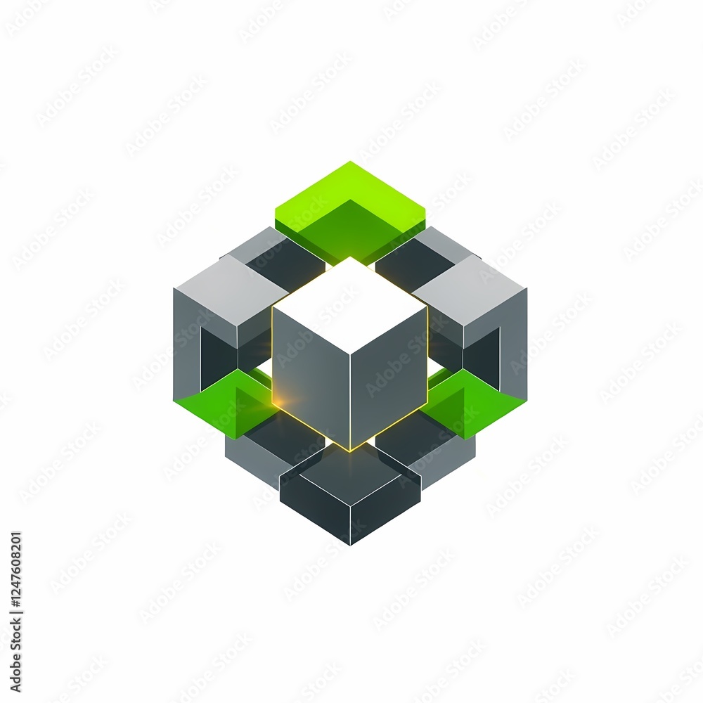 Poster abstract cube logo: a modern and minimalist logo design featuring an intricate arrangement of interc