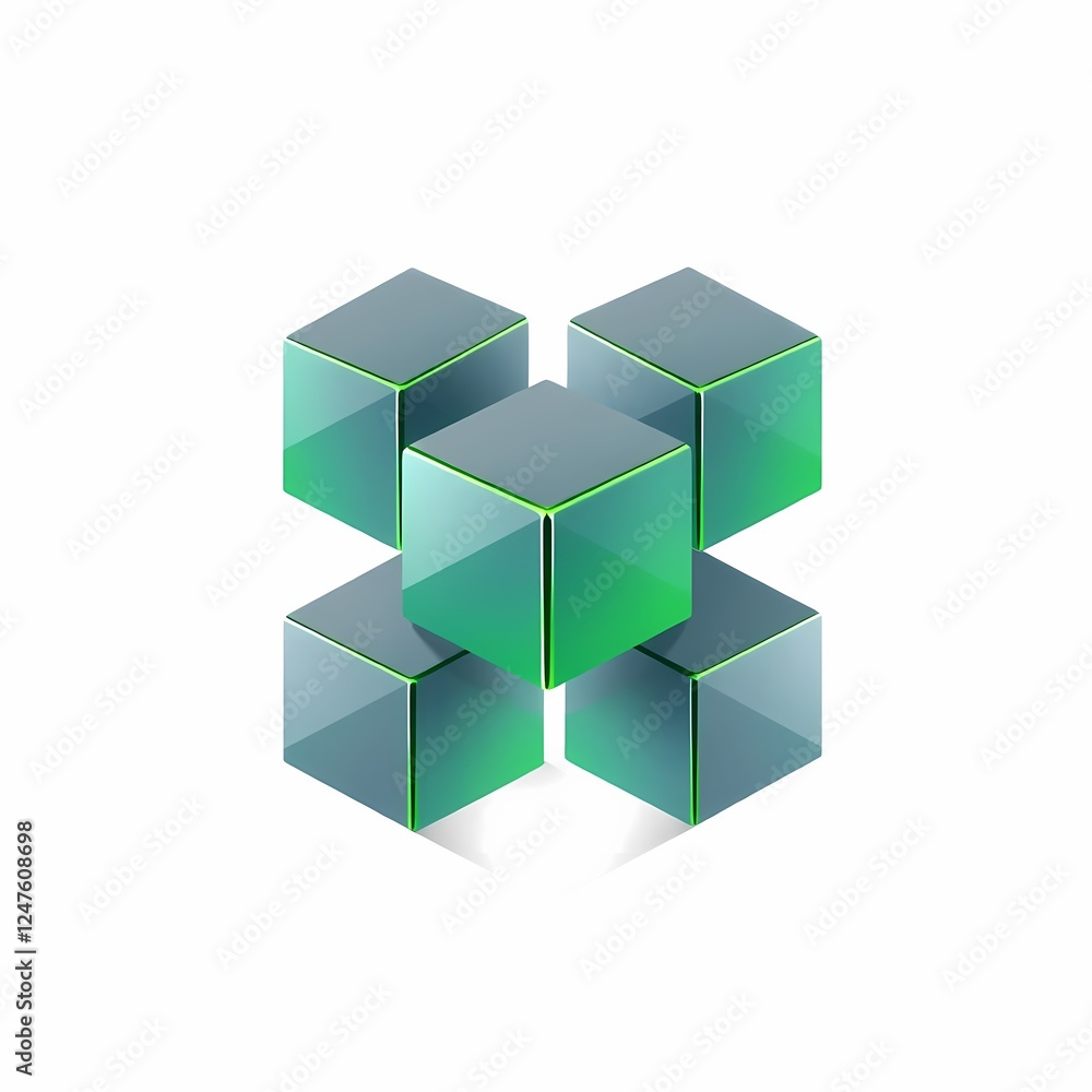 Aufkleber geometric abstract: a collection of five interlocking cubes, rendered in a sleek, futuristic style w