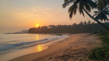 stunning sunset over tropical beach in sri lanka