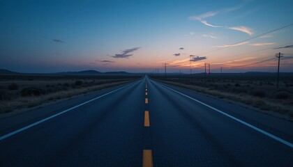 Fototapeta premium Scenic Sunset Highway Road Trip Asphalt Road at Dusk Open Road Journey