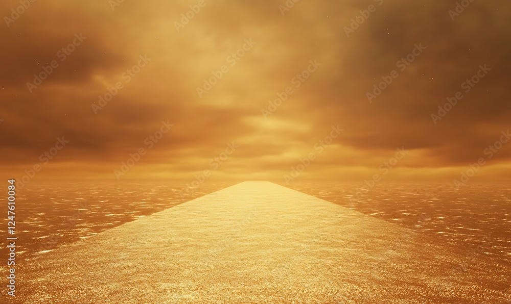 Aufkleber golden light reflects on a tranquil ocean under a moody sky, creating a serene and ethereal atmosphe