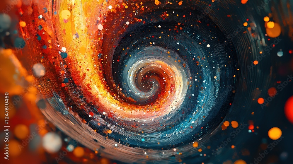Poster dynamic spiral of colorful particles abstract universe digital art vibrant environment close-up view