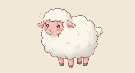 Naklejka premium Adorable fluffy sheep illustration with small hearts, gentle and lovely